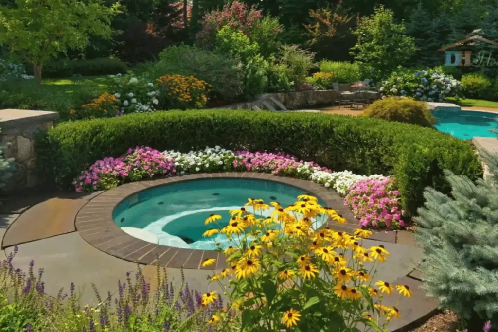 Above Ground Pools landscaping image with flowers 